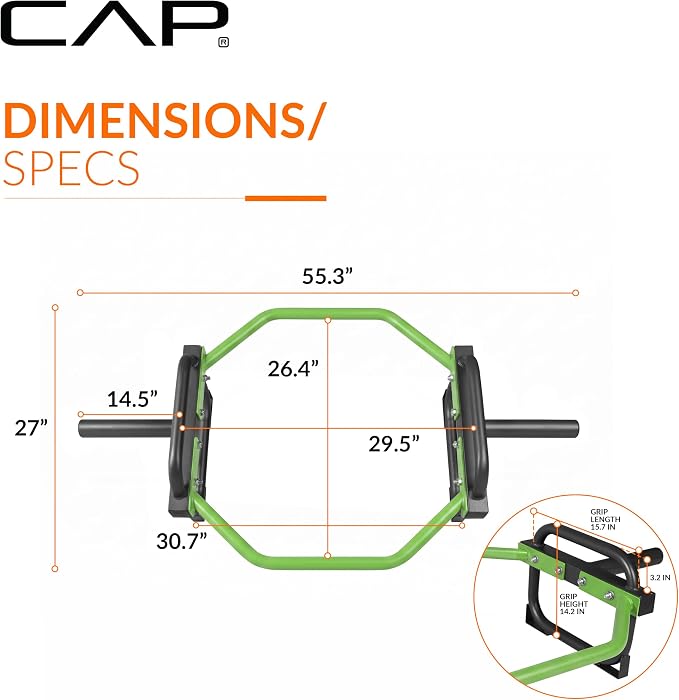 CAP Olympic Trap & Shrug Bar with Elevated Grip, 500-Lb Capacity