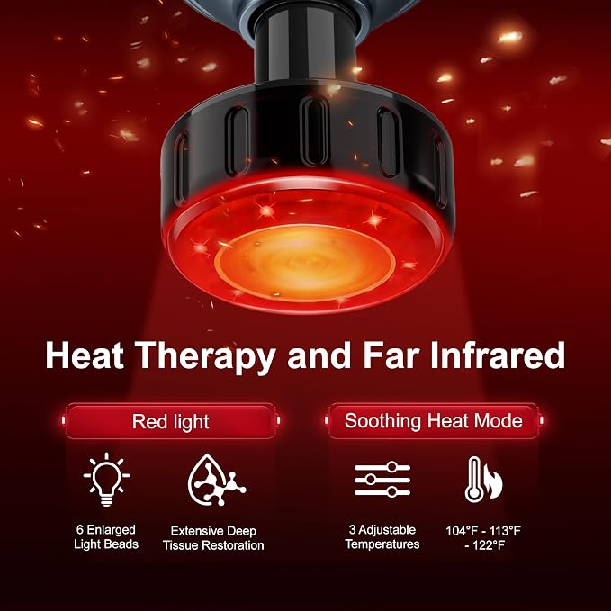 LEERCON Massage Gun with Heat, Deep Tissue Back Massage Gun for Pain Relief | Small Portable Massager Gun, Back and Neck Massager for Pain Relief, 6 Speed & 4 Heads, Birthday Gifts for Men Dad (Blue)
