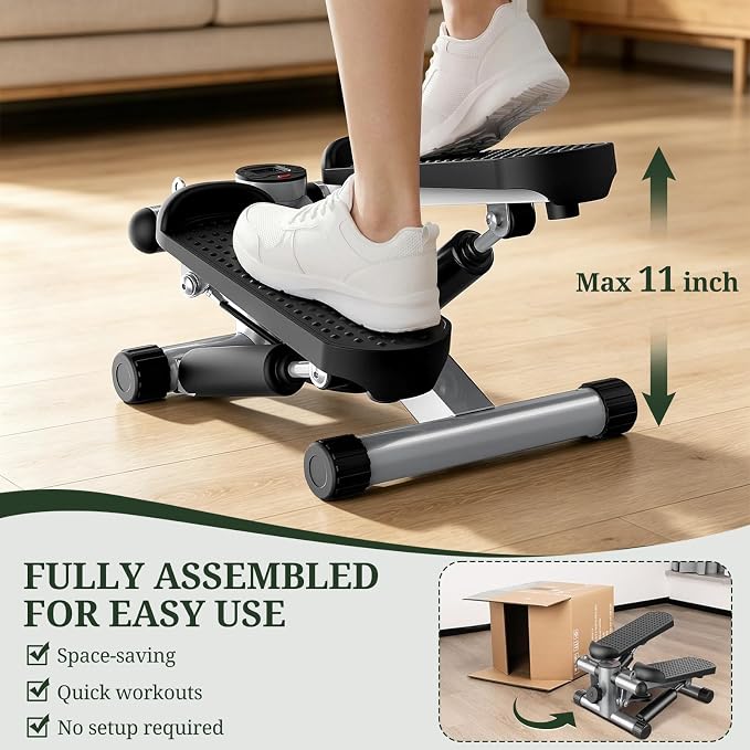 Compact Mini Stair Stepper with Resistance Bands for Home Fitness, 300 LBS | LCD Monitor, Adjustable Height, Dual Hydraulic System, Quiet Operation, No Assembly Required, Easy Storage