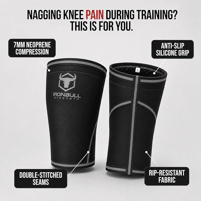 Iron Bull Strength Knee Sleeves 7mm (1 Pair) - Compression Brace & Knee Sleeve For Weightlifting, Powerlifting & Cross Training - Knee Support for Squats - Men & Women