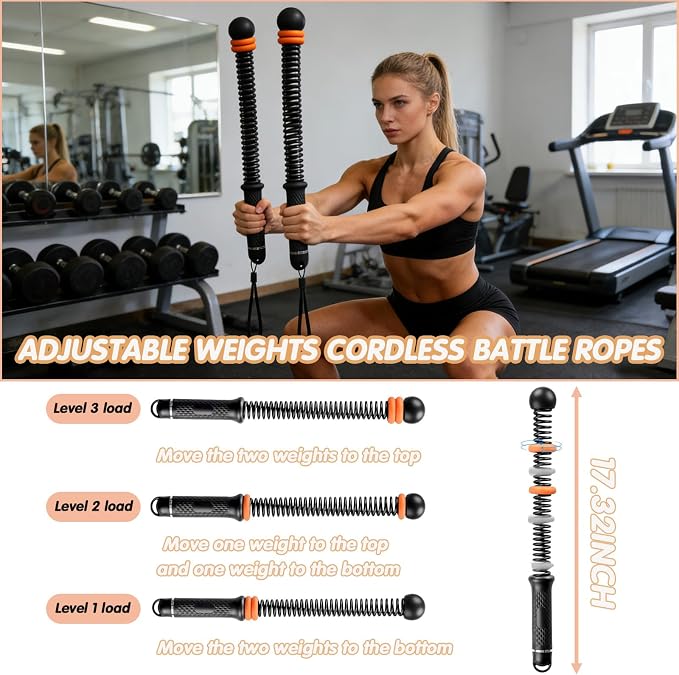 Portable Ropeless Battle Ropes | Adjustable Weights Cordless Battle Ropes for, Workout Ropes for HIIT, No-Jump Training & Full-Body Exercise for Men & Women