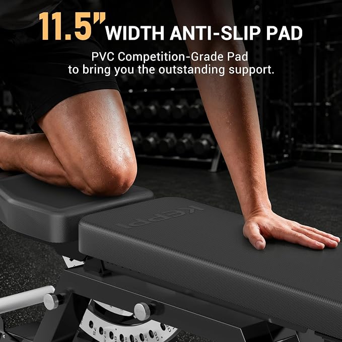 Keppi Fitness Bench6000 Weight Bench, Commercial Grade FID Workout Bench | 2200lb Flat Capacity, 11 Back&8 Seat Specialized Angles for Serious Lifters, 97lb Frame Weight with above 1 Gauge Support