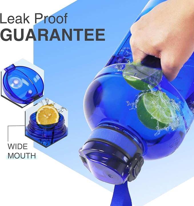 3L Water Bottle with Straw, Time Marker, Handle | 1PC large 3 liter Leakproof BPA Free Drinking Bottle for Sport Gym