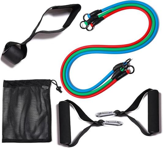 Resistance Bands with Handles and Door Anchor for Home Workouts | For women and men; includes a door anchor and simple guide for exercise, stretching, and home workouts.