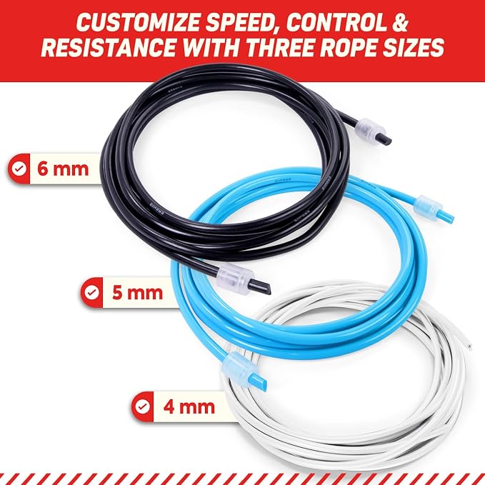 Elite Jumps 6mm PVC Jump Rope, Adjustable Skipping Rope | Non-kinking PVC cord. Unbreakable handles. Smooth rotation. For cardio and boxing.
