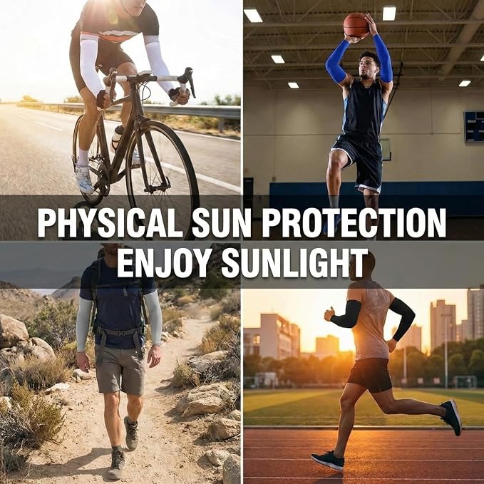 Mudder 8 Pairs UV Sun Protection Cooling Arm Sleeves for Men Women Youth Silk Compression Arm Cover Breathable Outdoors Sport