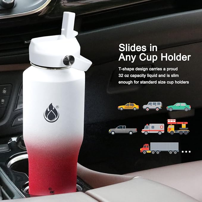 SENDESTAR 32oz Water Bottle Wide Mouth Stainless Steel Vacuum Insulated Double Wall with 2 Straw Lids Fit in Any Car Cup Holder