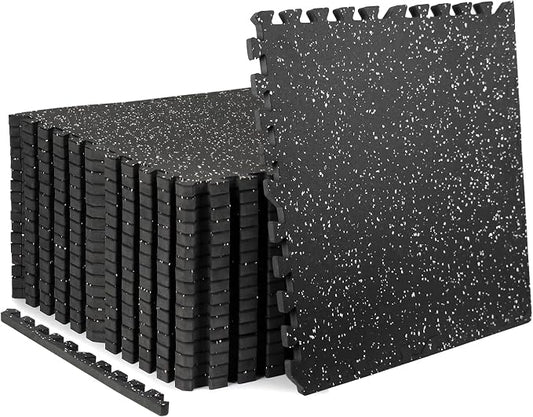 0.79" Extra Thick Rubber Top Gym Flooring, 18 Tiles 72 Sq Ft Heavy Duty Interlocking Exercise Mats, High Density EVA Foam Non-Slip Workout Mat for Home Gym & Garage, 24x24in, Black/White
