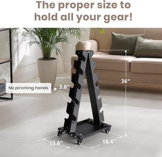 LIONSCOOL Dumbbell Rack Stand Only, A-Frame Rolling Weight Storage and Tray | 5 Tier Steel Rack with Premium Solid Wheels, Portable Home Gym Fitness Storage Organizer, 200/300/700LBS Weight Capacity