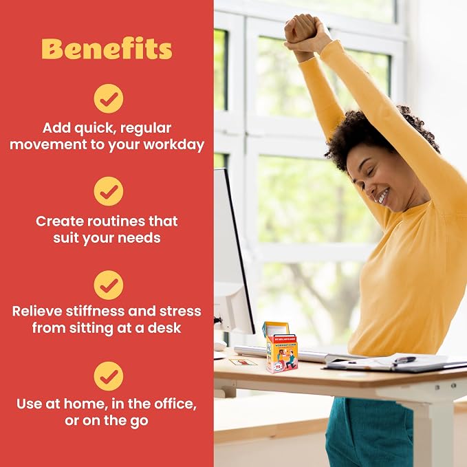 75 Desk Workout Cards – Move More at Work with 50 Easy Bodyweight Exercises & 25 Stretches – Compact 3.5" x 2.5” Chair Exercise Cards for Home or Office - No Equipment Needed and Beginner Friendly
