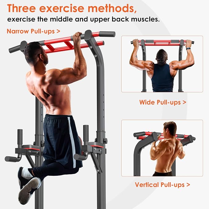 SogesPower Pull Up Bar Station Power Tower,12-Level Adjustable Heights | 66.1" to 94.5"Pull Up Dip Station for Home Gym, Pull Up Bar Stand Dip Bar Strength Training Fitness Equipment