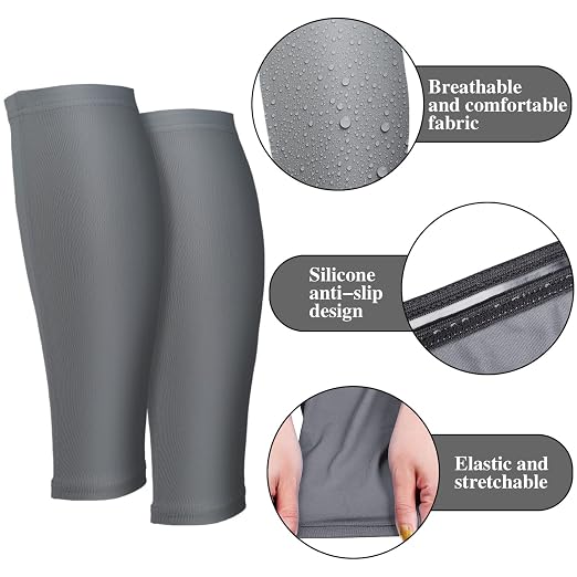 3 Pairs Calf Compression Sleeves for Men And Women Football Leg Sleeve Footless Compression Sock for Running Athlete Cycling (Black, White, Gray, Large)