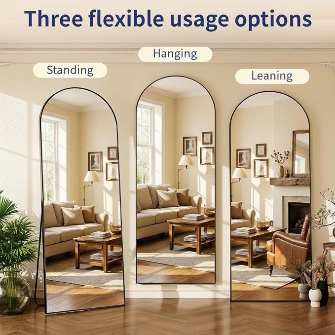 Arched Full Length Mirror 76"x34" Gold | Aluminum Frame Shatterproof Glass, Freestanding Leaning Wall Mounted Mirror for Bedroom Living Room Entryway, Modern
