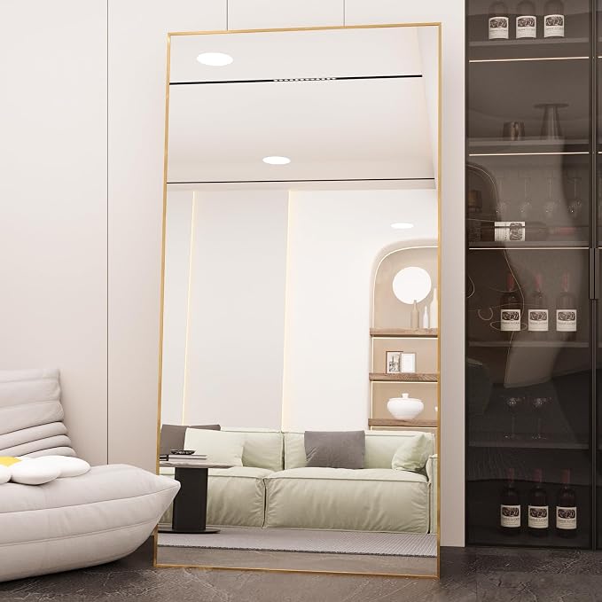 LFT HUIMEI2Y 76"x34" Full Length Mirror, Gold Floor Mirror | Tempered Oversized Mirror Full Body with Aluminum Alloy Frame; Standing, Leaning, or Wall Mount for Bedroom, Living Room