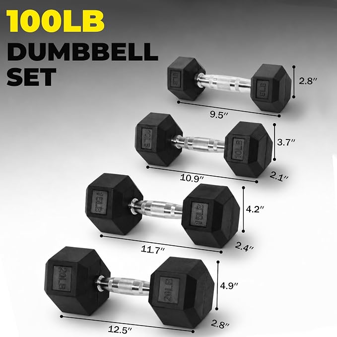 Hulkfit 60-550 lb Dumbbell Set, Rubber Coated Hex Dumbbells, Weights Dumbbells Set for Home Gym Training, Hand Weights for Women & Men
