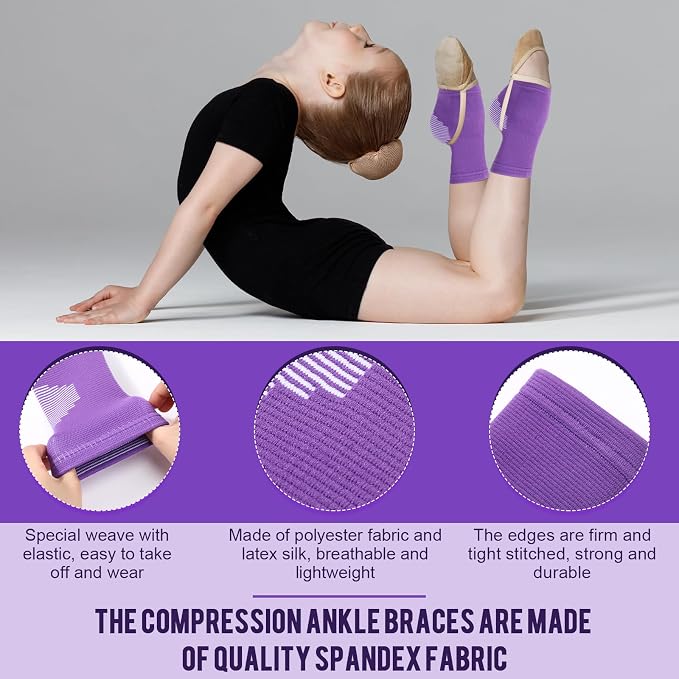 Tarpop 2 Pairs Kids Ankle Brace Set Foot Support Stabilizer Wraps Protector Guard Knitted Ankle Sleeve Sock Support Compression Socks for Injury Prevention(Purple,Large)