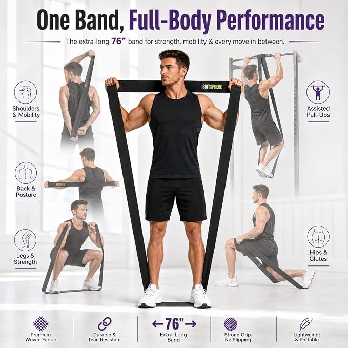 76-Inch Long Fabric Resistance Bands for Women & Men | Heavy Duty, Pull Up Assistance, Non-Slip Elastic, Home Gym Equipment, Strength Training, Pilates & Calisthenics