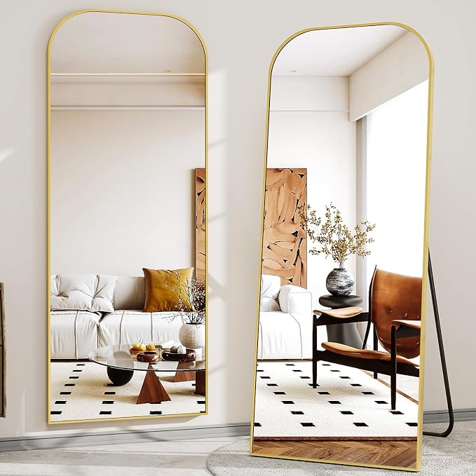 XRAMFY Full Length Mirror, 71"x28" Floor Mirror Freestanding, Arched Floor Standing Large Mirror Full Body Mirrors with Stand for Bedroom, Hanging Mounted Mirrors for Living Room,Gold