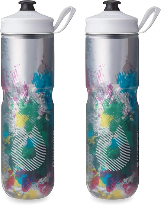 HydraPak Polar Sport Insulated Water Bottle 2-Pack (24oz, Splash Multi) | High Flow, BPA Free, Tri-Layer Insulation, Leakproof, Dash Handle, Easy Squeeze, Self-Sealing Cap, for Sports