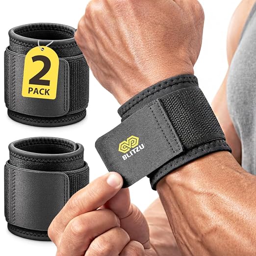 Compression Wrist Wraps, Carpal Tunnel Adjustable Wrist Brace, Men & Women | 2 Pack, Flexible Neoprene, Low-Profile Design, Pain Relief, Arthritis, Tendonitis, Fitness, Office, Sleep Use, Night, Gym