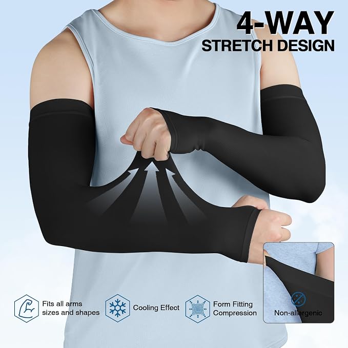 LUOLIIL VOE Sun Protection Cooling Arm Sleeves for Men &Women,Compression Sleeves for Football, Golf & Volleyball