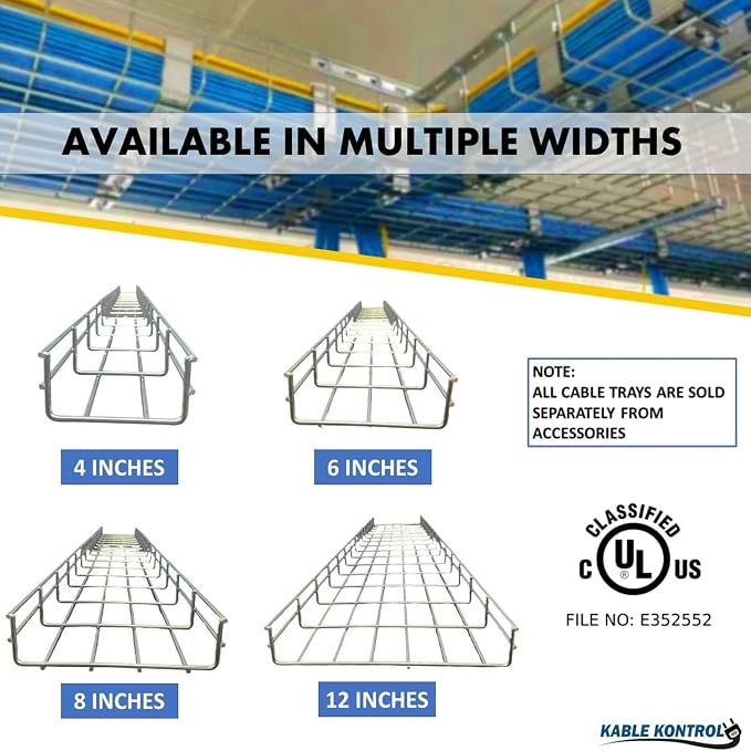 Kable Kontrol L Type Bracket – 12” Width - Wire Mesh Tray Cable Management Rack Cords Organizer Cable Basket, Zinc Plated Steel NEC Approved for Network, Fiber Optic, Cabling Accessory