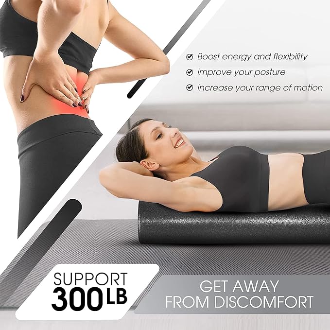 Yes4All Foam Roller, EPP High-Density Material, High Firmness Level, Back Roller for Athlete & Professional, Suitable for Back, Stretching, & Pilates, 12/18/24/36 inch - Black, 12 in