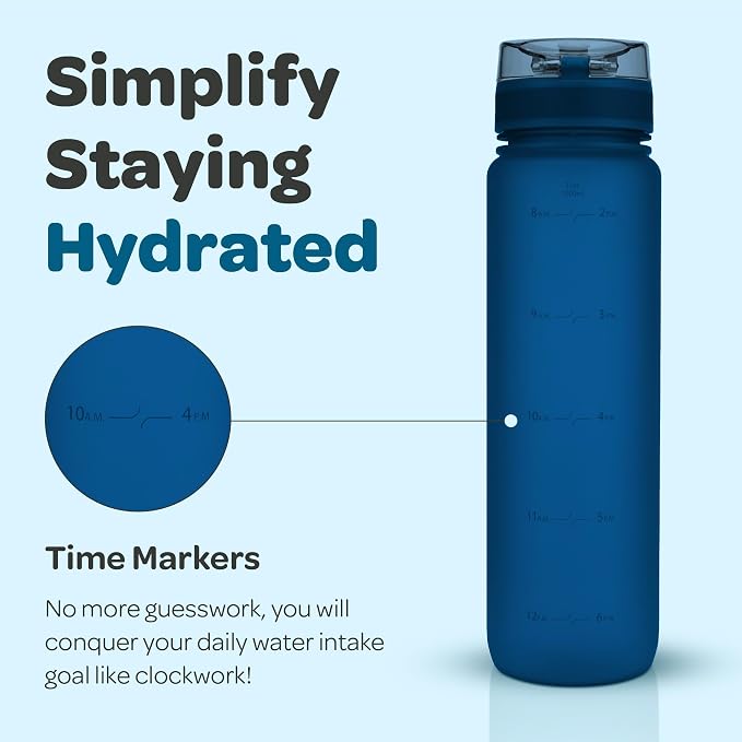 Hydracy Motivational Water Bottle with Time Marker & Fruit Infuser 32 oz | BPA-Free Tritan, Leakproof Flip-Top Lid,No-Sweat Sleeve,Carry Strap,Daily Intake Tracking for Gym,Sports,Outdoors