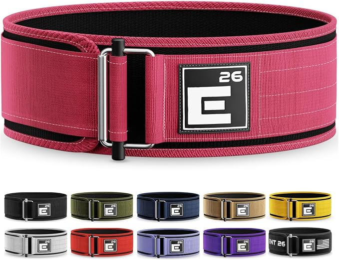Element 26 Self-Locking Weight Lifting Belt | 4” Back Support for Gym, Powerlifting, Body Building, Cross Training, Men, Women, Deadlift, Squat, Quick Locking, Competition
