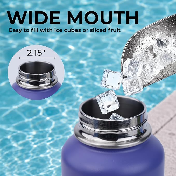 37 oz Insulated Water Bottles with Twist Cap, Keep Cold 24H, Leak-Proof, BPA-Free, Double Wall Stainless Steel Water Flask for Sports, Gym, Travel, and School (Purple)