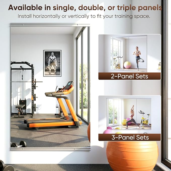 Antok Home Gym Mirror 48"x24" 2PCS, Large Full Length Wall Mounted Mirrors, Frameless Tempered Glass Full Body Mirror for Gym Yoga Dance Studio Garage Bedroom & Bathroom