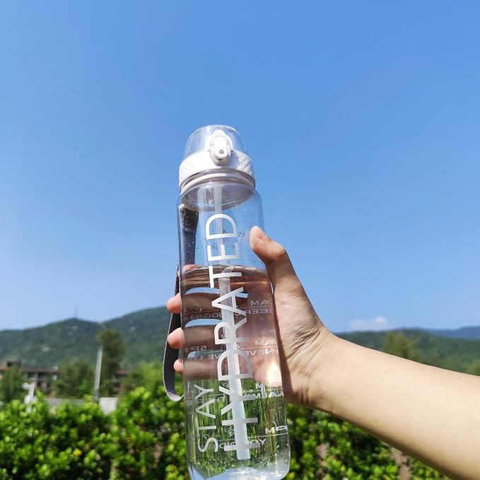 GOPPUS 32oz Clear Motivational Water Bottle with Straw & Time Marker, BPA Free Tritan Leakproof Sports Bottle, Wide Mouth Reusable Bottle for Gym, Hiking, Travel, School & Office（Clear）