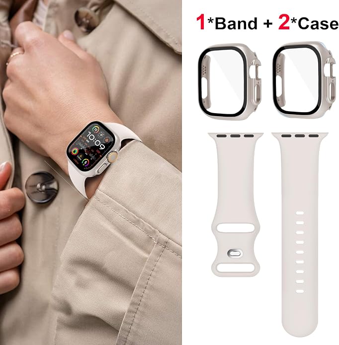 Sport Band and Case for Apple Watch Band 40mm 44mm 46mm 42mm 41mm 45mm 38mm iWatch Bands for Women/Men,Silicone Waterproof Strap with Cover Combo for Apple Watch Series 11 10 9 8 7 6 5 4 SE Ultra/2 3