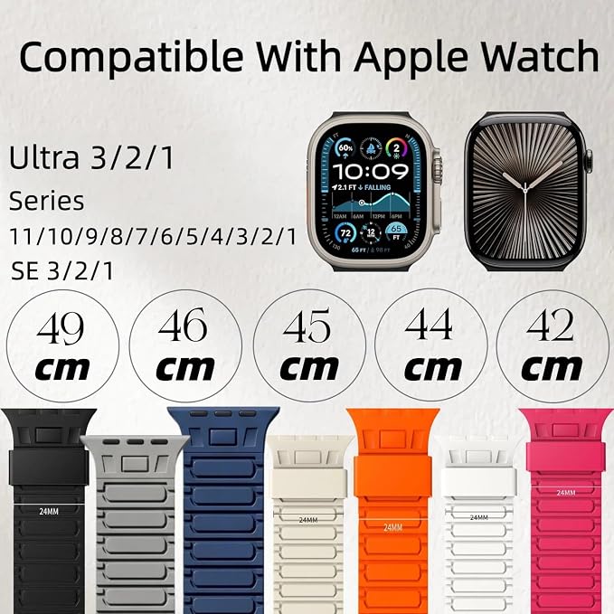 Magnetic Band Compatible with Apple Watch Ultra 3/2/1 Band for Men 49mm 46mm 45mm 44mm 42mm, Silicone Sport Waterproof Loop Strap Magnet Link for iWatch Series SE 11 10 9 8 7 6 5 4 3 2 1(Blue)