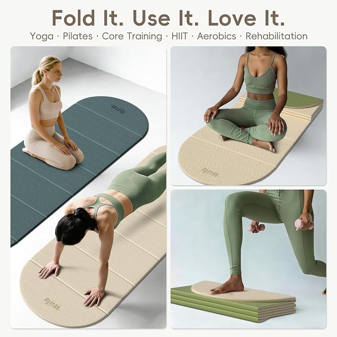 Foldable Yoga Mat 10mm Thick TPE, Double-Sided Textured Non-Slip Dual-Color Mat, 7-Fold Portable for Yoga, Pilates, Floor Workouts, Home Gym & Travel, 75"x26"