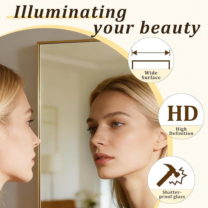 BEAUTYPEAK 80"x40" Rectangle Full Body Floor Mirrors, Full Length Mirror | Hanging or Leaning, Aluminum Alloy Frame Wall Mirror for Bedroom, Dressing Room, Gold