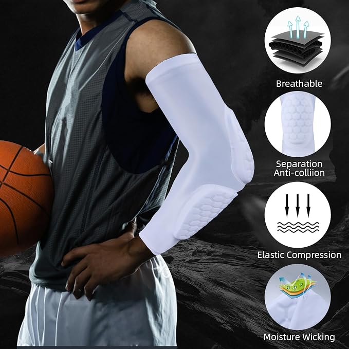 GUOZI Padded Arm Sleeves 2 Pack Elbow Forearm Pads for Football Volleyball | Honeycomb Crashproof Padding With Compression Fit Provides Impact Protection For Youth Adult Basketball Baseball Soccer et.