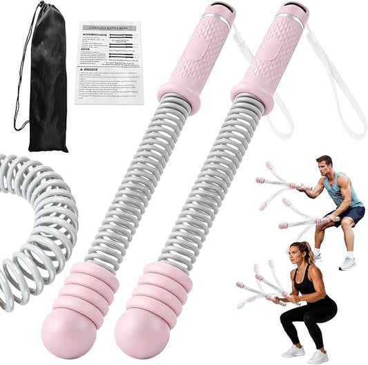 Portable Ropeless Battle Ropes, Adjustable Weights Cordless Battle Ropes for Home Gym with Storage Bag, Exercise Equipment for Low-Impact Workout, Strength & HIIT, for Men & Women (Pink)