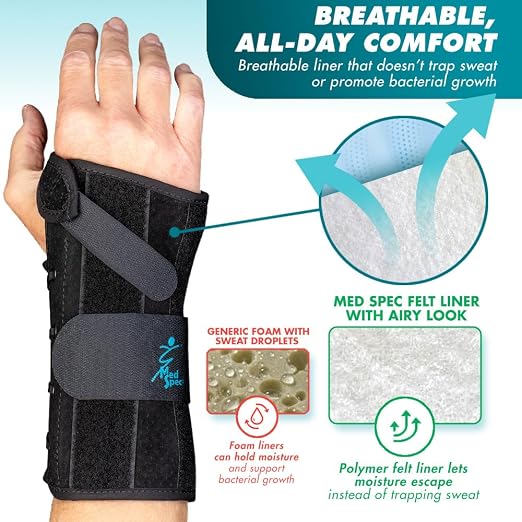 Med Spec 8" Wrist Lacer Support Brace Carpal Tunnel Right Hand X-Small | Adjustable Lace-Up Design Delivers Breathable Secure Fit With Customizable Compression for Lasting Comfort & Support. 223931