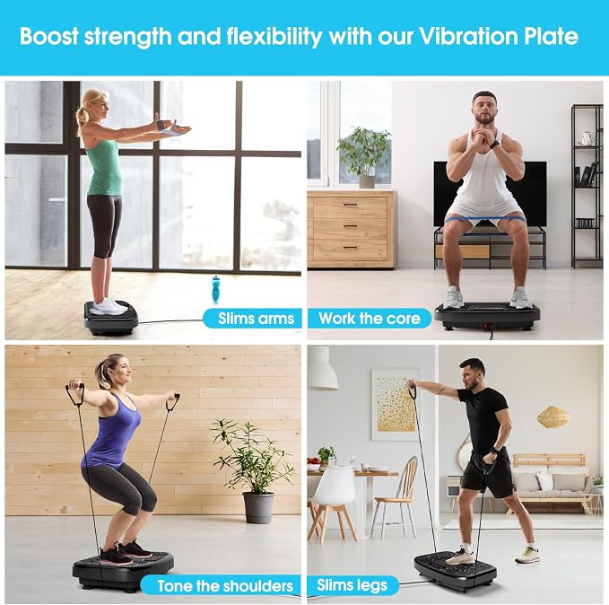 SoftGym Vibration Plate Exercise Machine for Lymphatic Drainage & Fitness | Quiet Heavy Duty 450lbs Capacity Platform, 120 Speeds Shake Machine with Resistance Bands for Home Muscle Activation
