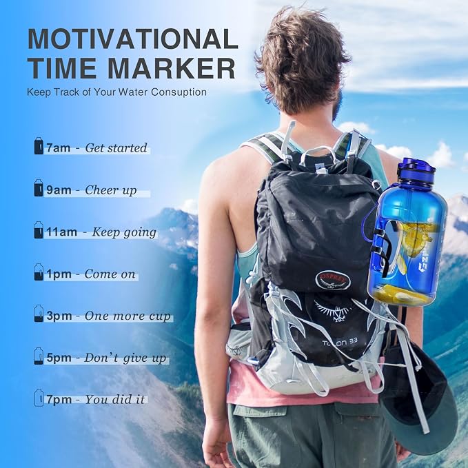 3L Water Bottle with Straw, Time Marker, Handle | 1PC large 3 liter Leakproof BPA Free Drinking Bottle for Sport Gym
