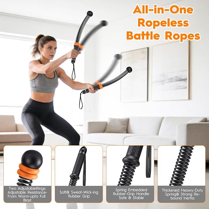 Ropeless Battle Ropes - Cordless Home Gym & Travel Workout Rope | Adjustable Resistance Full-Body Workout Equipment for HIIT, Strength Building, and Low-Impact Aerobic Training