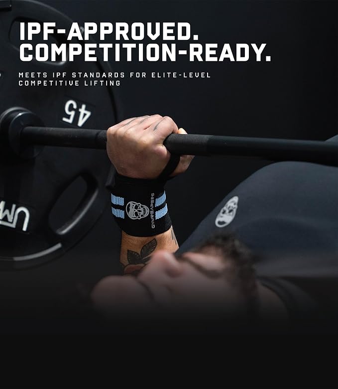 Gymreapers Weightlifting Wrist Wraps (IPF Approved) Professional Quality Wrist Support with Heavy Duty Thumb Loop - Best Wrap for Powerlifting Competition, Strength Training, Bodybuilding