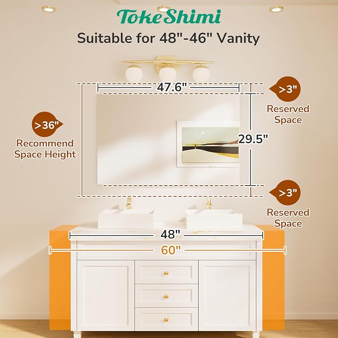 48x30 Frameless Bathroom Vanity Mirrors for Over Sink, Modern Rectangle Bathroom Mirrors for Wall with Polished Edge Shatterproof Decorative Mirror for Bedroom, Living Room, Entryway