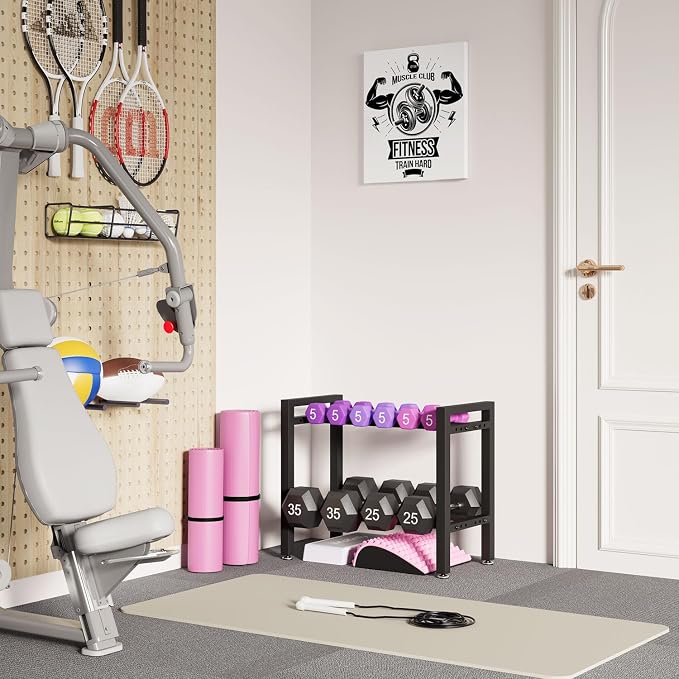 IBUYKE 2 Tier | 3 Tier Dumbbell Rack, Adjustable Weight Rack for Home Gym, Space-Saving Heavy-Duty 300LB | 450LB Capacity Weight Storage Racks for Kettlebells, Dumbbells Equipment Storage, Rack Stand Only