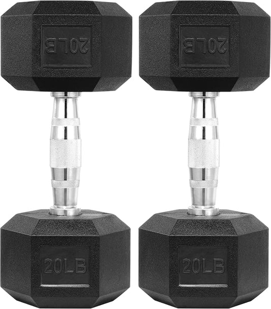 HulkFit Rubber Coated Hex Dumbbells, Anti-Roll Hand Weights Set of 2, Non-Slip Ergonomic Handle Low Odor for Home Gym