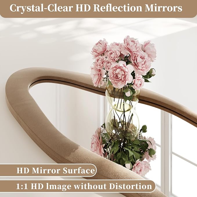 Irregular Full Length Mirror Flannel 63"x24" Full Body Mirror | Velvet Floor Mirrors with Stand, Irregular Wavy Mirror Hanging or Leaning Against Wall for Bedroom Living Room, Brown