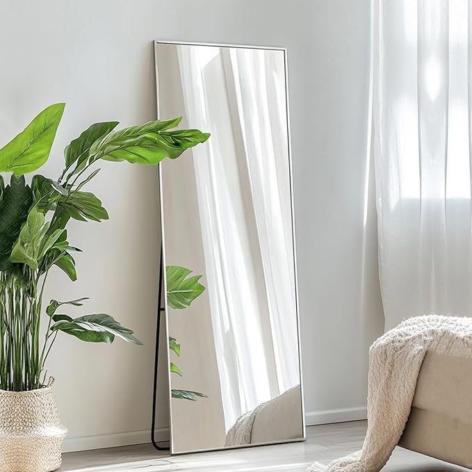 Full Body Mirror 56x16 inch, Silver Floor Length Mirror,Metal Frame | Chrome Metal Frame, No Distortion, Standing Mirror for Bedroom, Livingroom, Bathroom, Hallway, Cloakroom, Bedroom