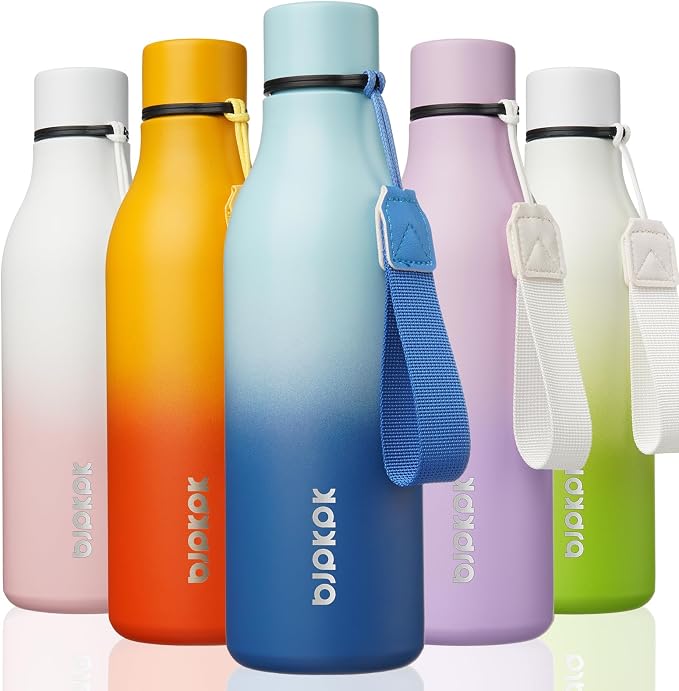 BJPKPK 18oz Insulated Water Bottle, Stainless Steel Bottle with Carry Strap | Keep Cold & Hot Vacuum Insulation, Leak-Proof BPA-Free Design, Slim Bottle Fits Most Cup Holders for Gym, Office & Travel