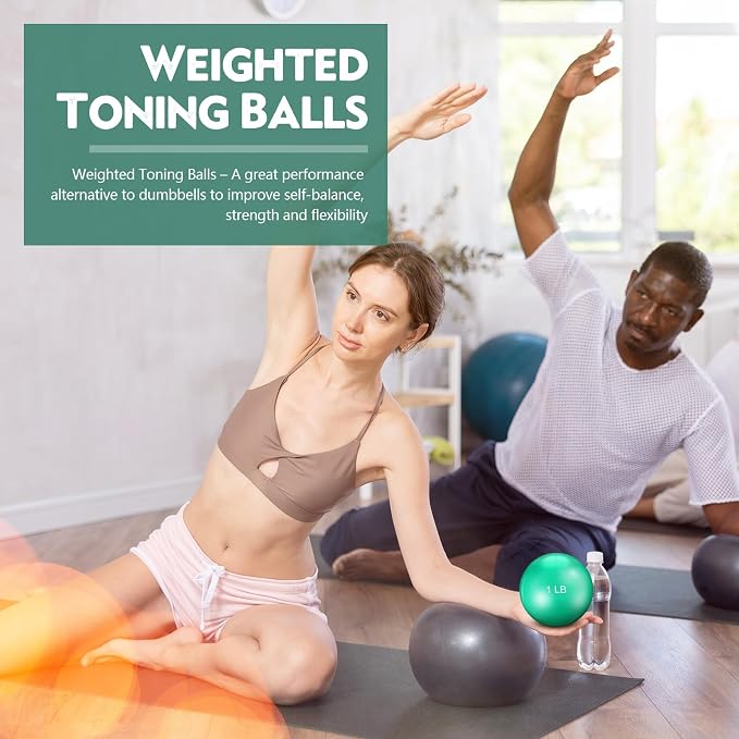 Seenelling 4 Pcs Weighted Toning Balls for Exercise Weighted Exercise Soft Medicine Balls for Gym, Pilates, Yoga, Balance, Flexibility